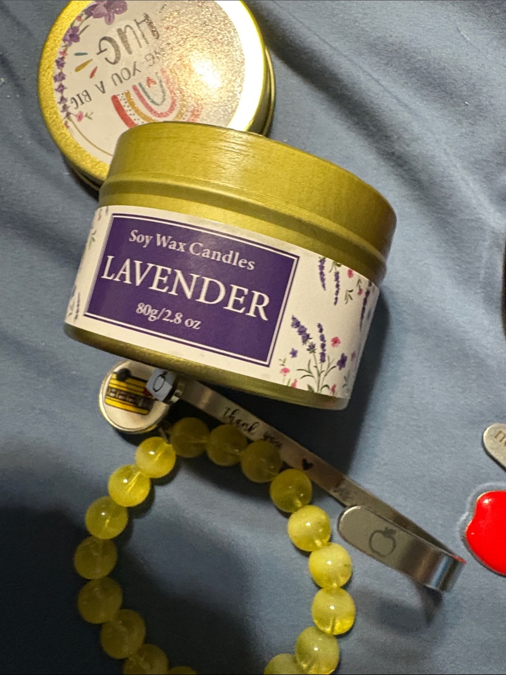 Teacher bundle has Ceramic Apple/yellow Pencil Lid on a cup, candle and jewelry - Picture 9 of 15